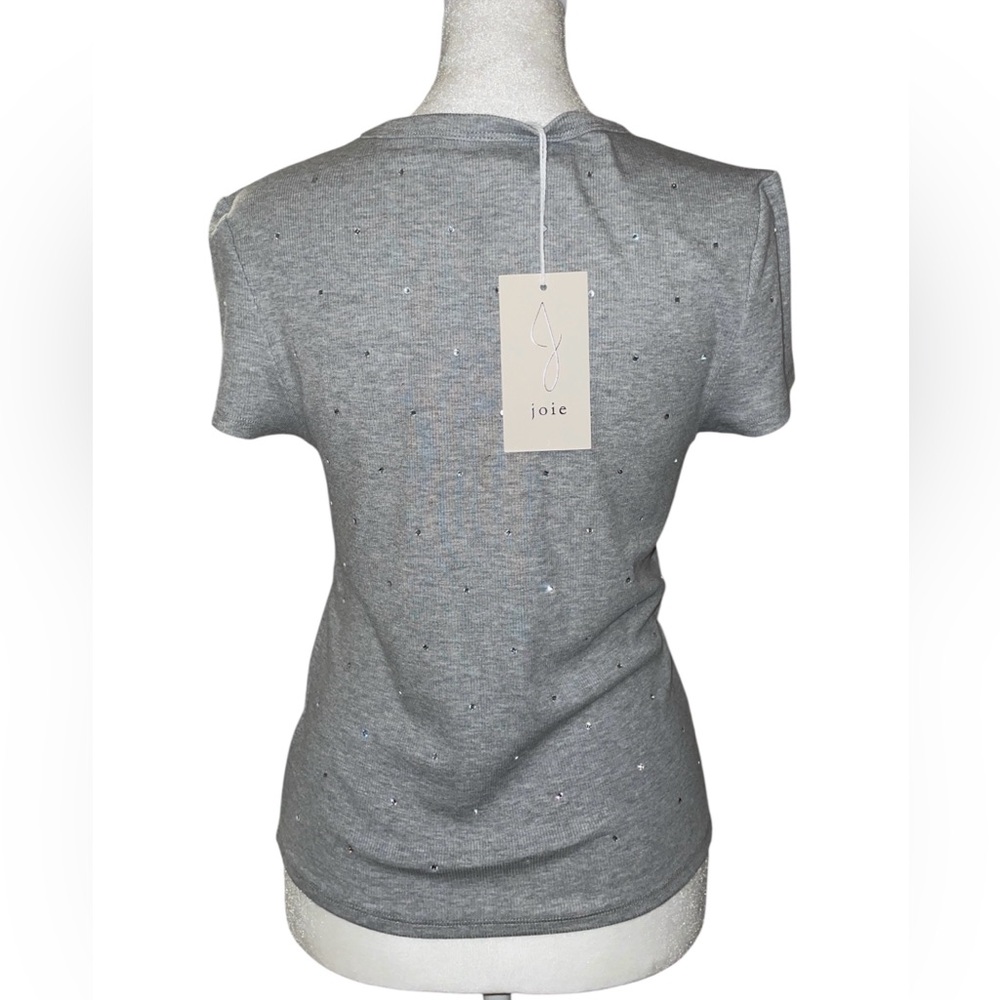 Joie Rhinestone Ribbed Gray Tee - Picture 3 of 5